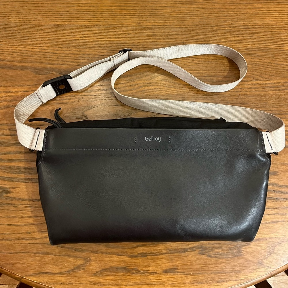 Bellroy Sling Bag Premium black leather.  7 liter volume.  Lightly used